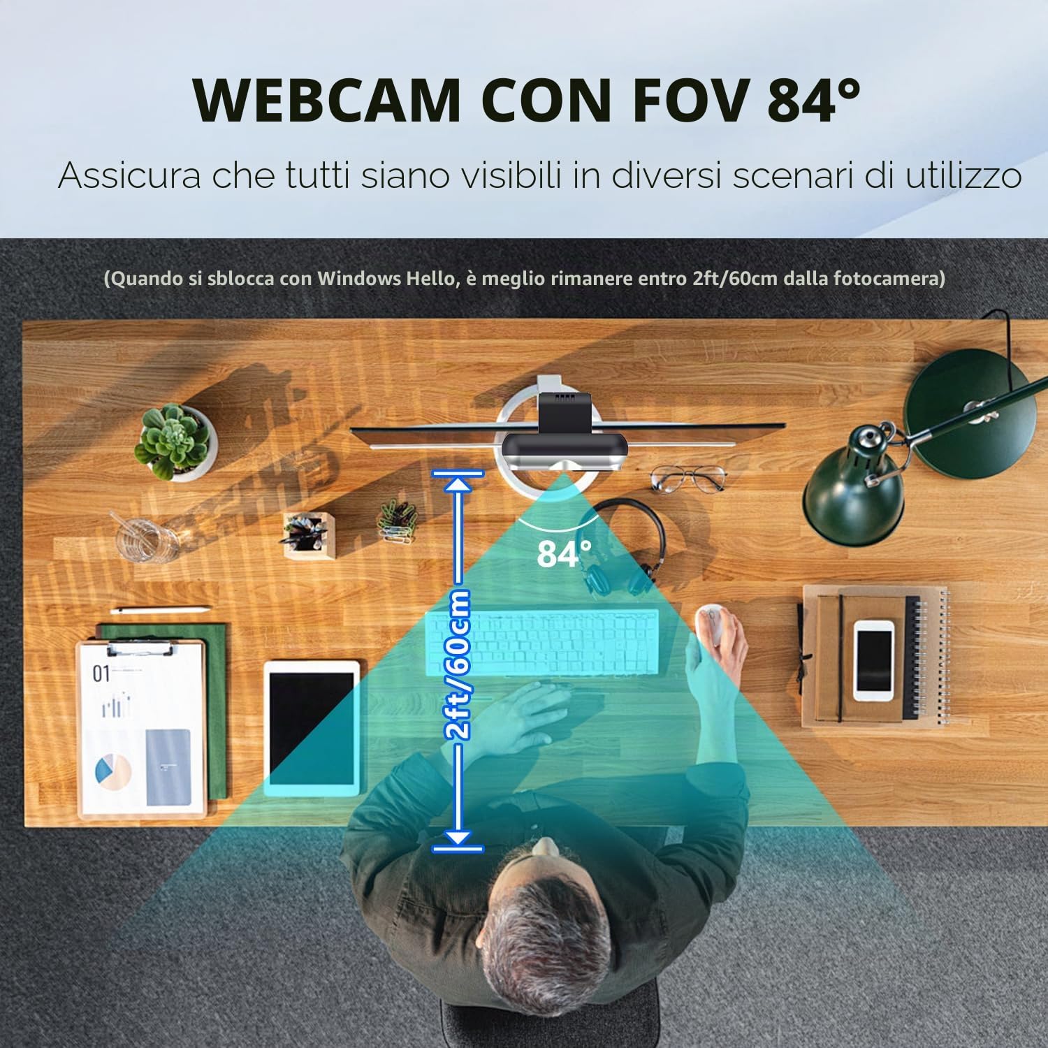TOALLIN Webcam 2K con Windows Hello, riconoscimento facciale, 5 milioni di pixel, fotocamera per computer con autofocus, webcam USB con microfono e otturatore per la privacy
