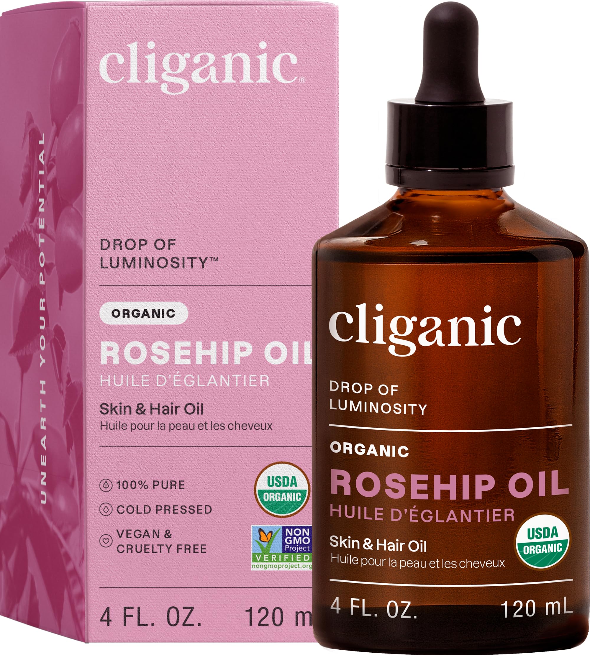 Organic Rosehip Seed Oil for Face, 100% Pure | Natural Cold Pressed Unrefined Non-GMO | Carrier Oil for Skin, Hair & Nails (Packaging May Vary)
