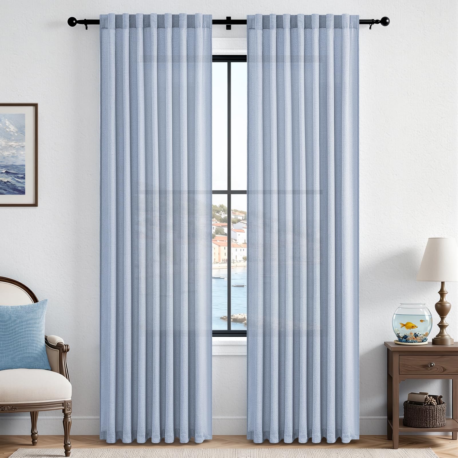 CUTEWIND Gardinen Leinenoptik Vorhang mit Kräuselband Halbtransparent Vorhänge Wohnzimmer Schlafzimmer Kinderzimmer Modern