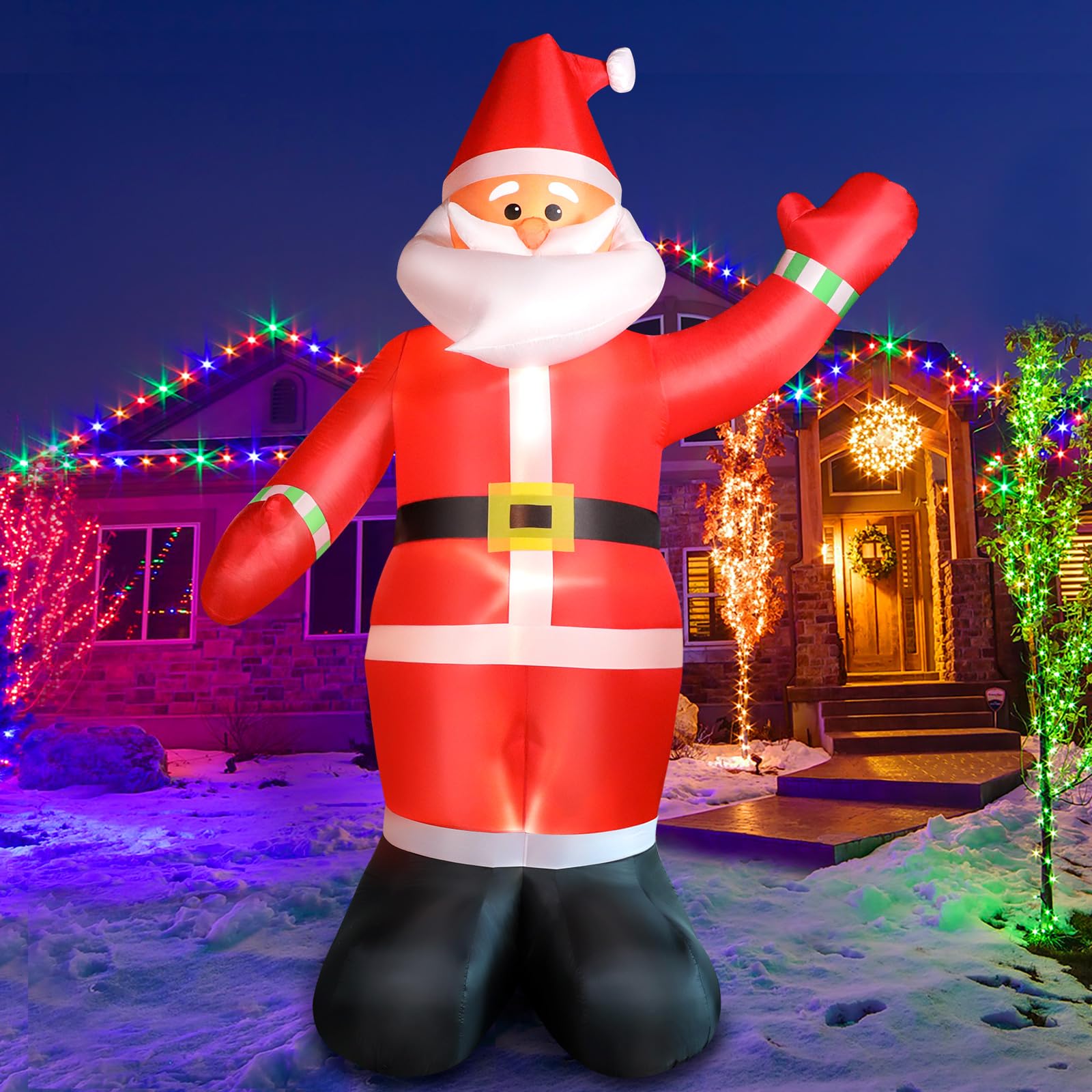 Omdekor 300CM Decoracione Navideñas Inflable Gigante para Exteriore, Papá Noel Inflable Enorme, Luces LED Incorporadas, 10FT Decoración Exterior Impermeable para Fiesta, Jardín, Pasillo, Oficina
