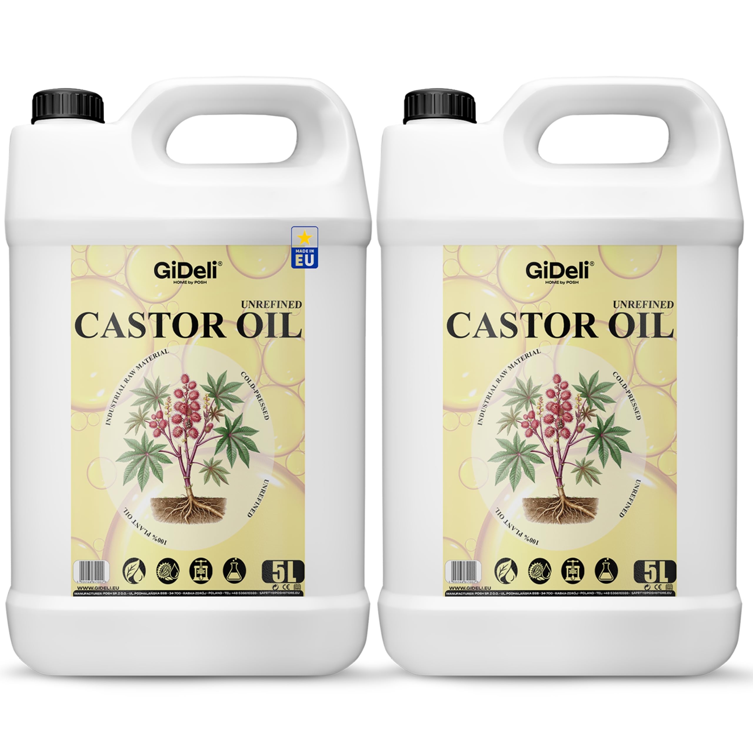 GiDeli Rizinusöl Kaltgepresst 2x5L Castor Oil Ph. Eur. für Haare und Haut