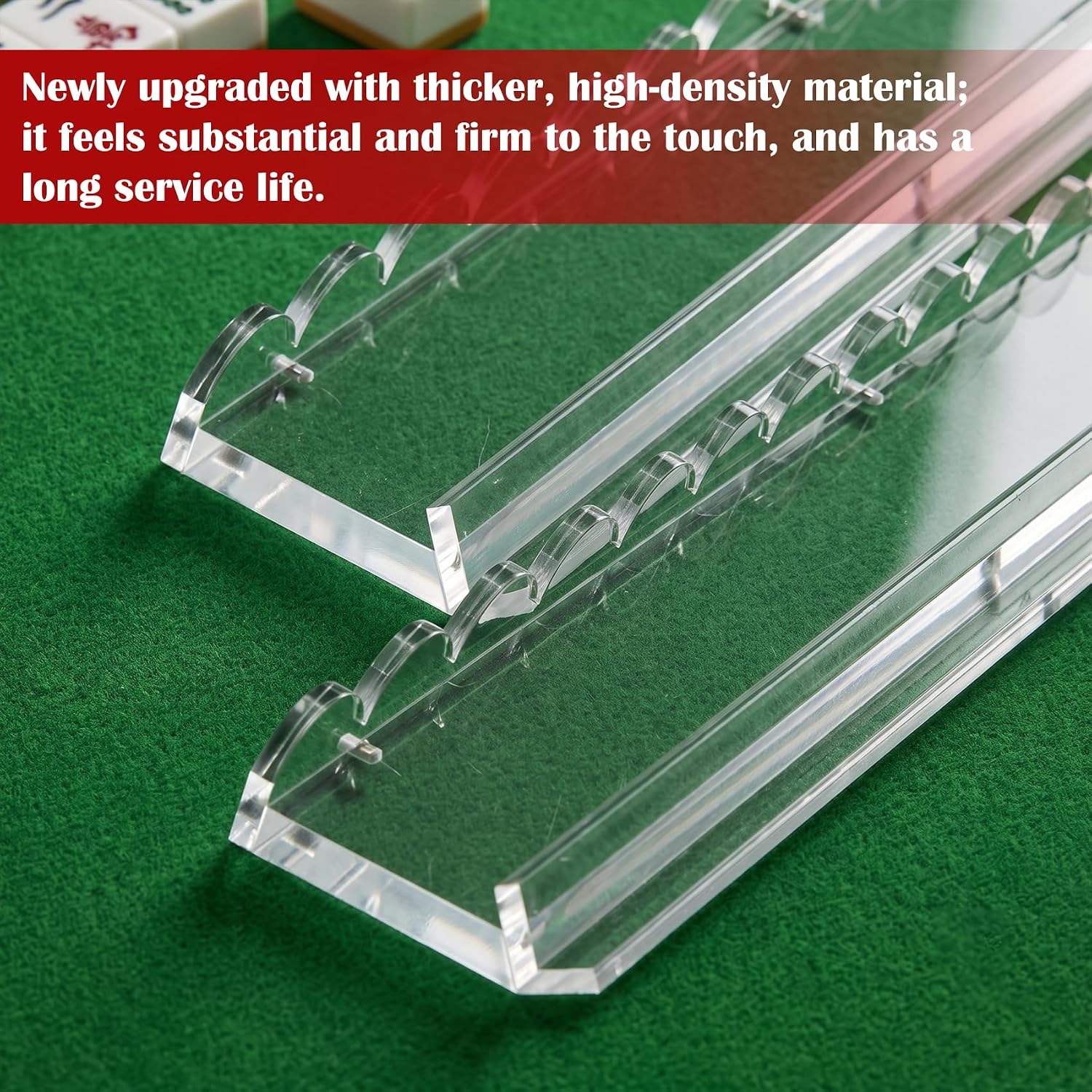 4-Piece Set of Upgraded Clear 20-Inch Magnetic Mahjong Racks with Magnetic Push Rods, Scalloped Mahjong Racks, Clear Acrylic Tile Holders, Portable Mahjong Accessories, Includes Storage Pouch image 5