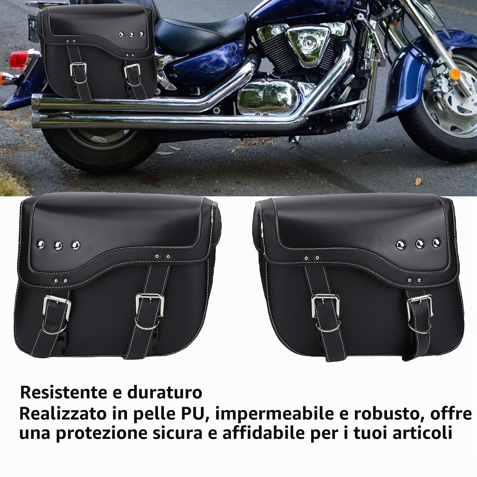 Borse Laterali per Moto da 30 Litri Pelle PU Impermeabile per Riporre Oggetti, Design Elegante, Accessorio Universale per Moto, Nero, Set di 2