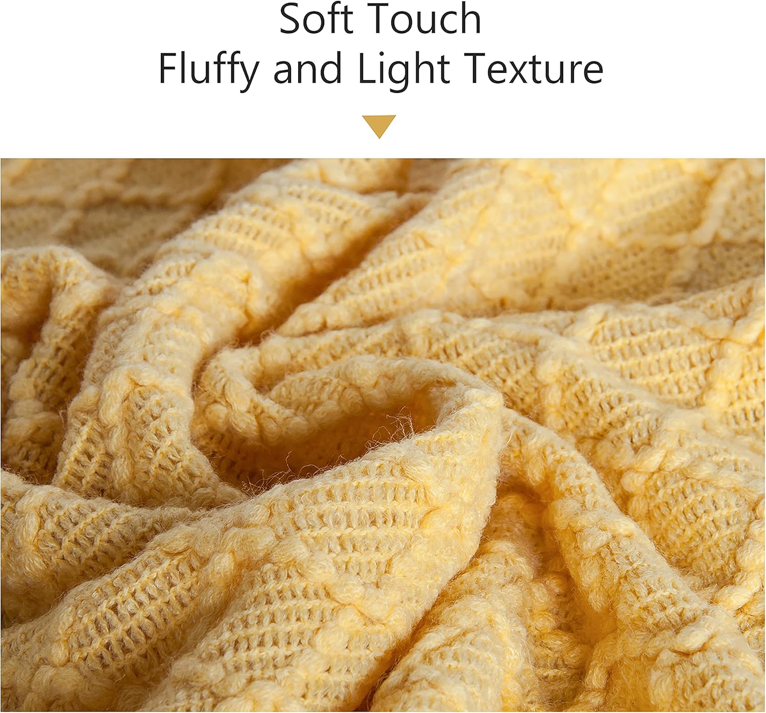 NTBAY Acrylic Knitted Oversized 60x80 Twin Throw Blanket, Lightweight and Soft Cozy Decorative Woven Blanket with Tassels for Travel, Couch, Bed, Sofa, 60x80 Inches, Mustard Yellow Checkered