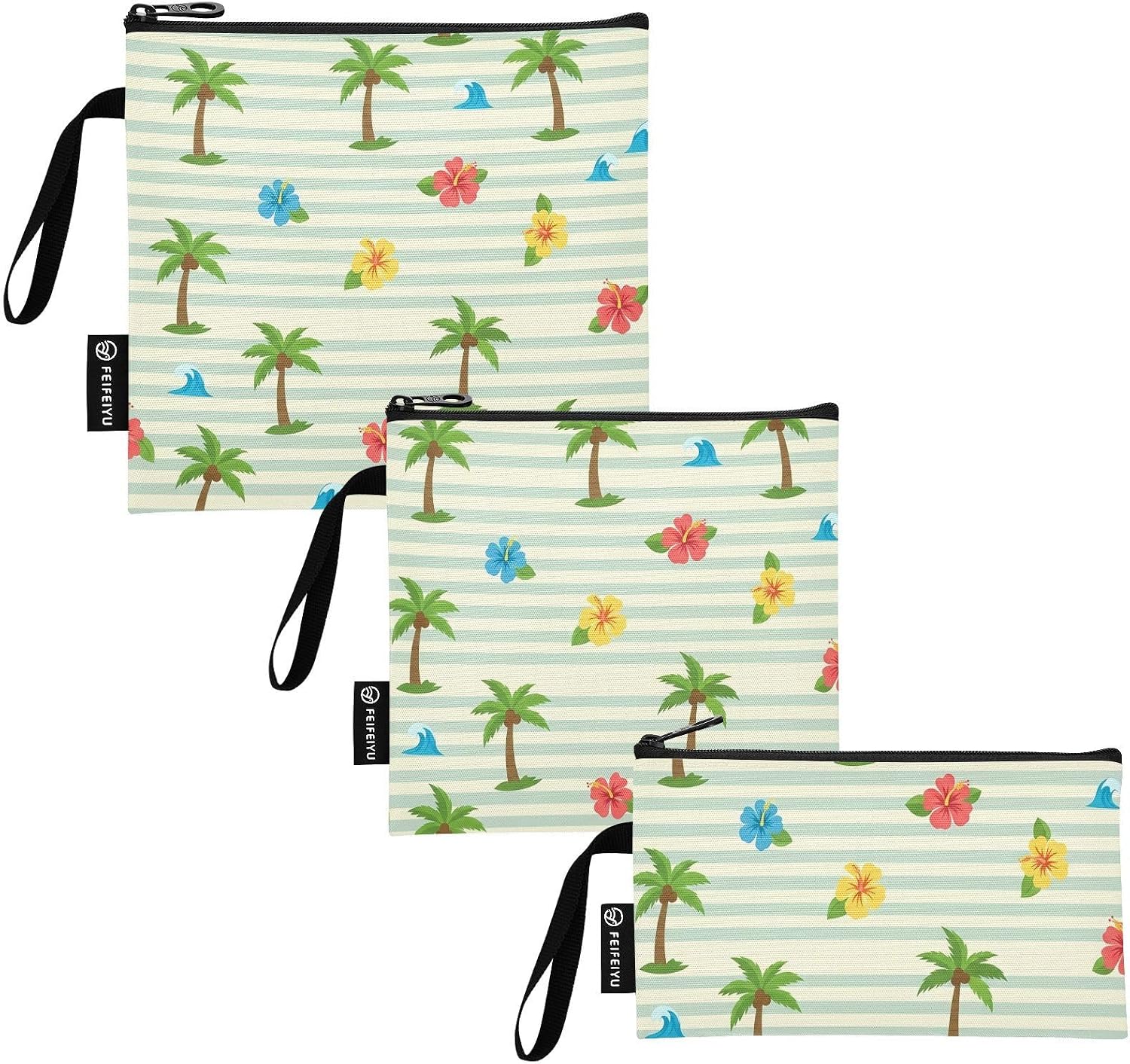 Striped Palm 3 Pack Reusable Food Bag Sandwich Bags Snack Pouch with Zipper Washable Food Storage Bags for Lunch Travel Office