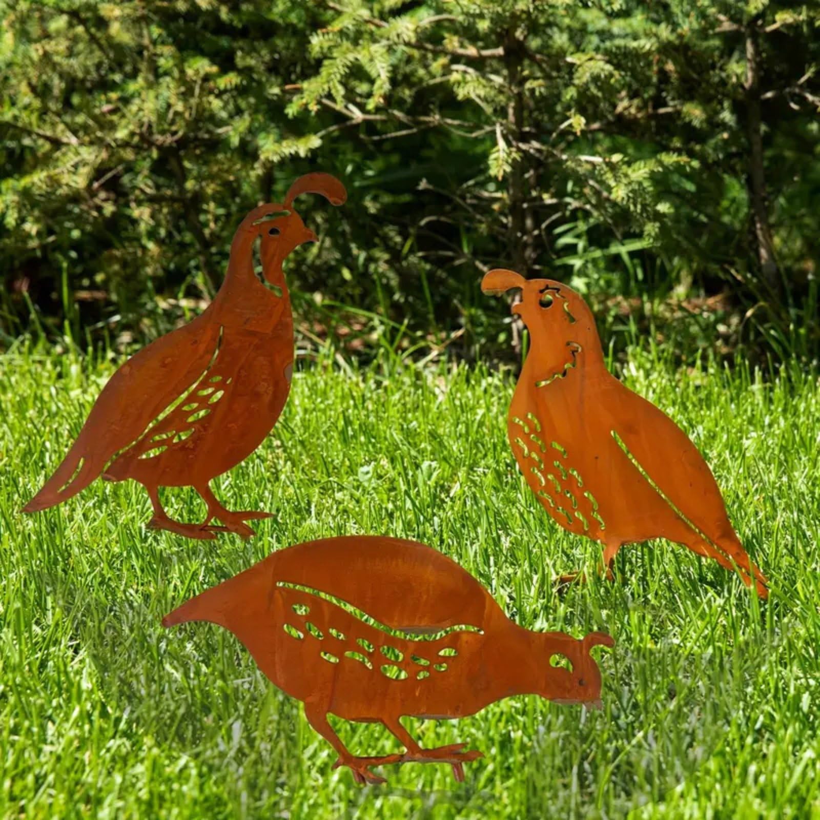 CLBDRESS 3PCS Metal Birds Statues Garden Sculptures Realistic Animal Yard Decor Rusty Bird Silhouette Patina Decoration for Yard Art Patio Lawn Ornaments Decor