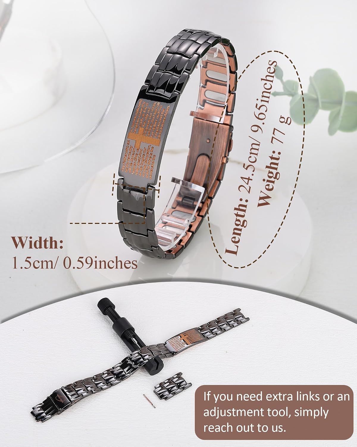 Magnetic Cross Bracelet for Men, 99.99% Pure Copper Jewelry Gift | Ultra-Strength 5000 Gauss Magnets, Adjustable Copper Bracelet with Sizing Tool & Gift Box for Him Dad Husband