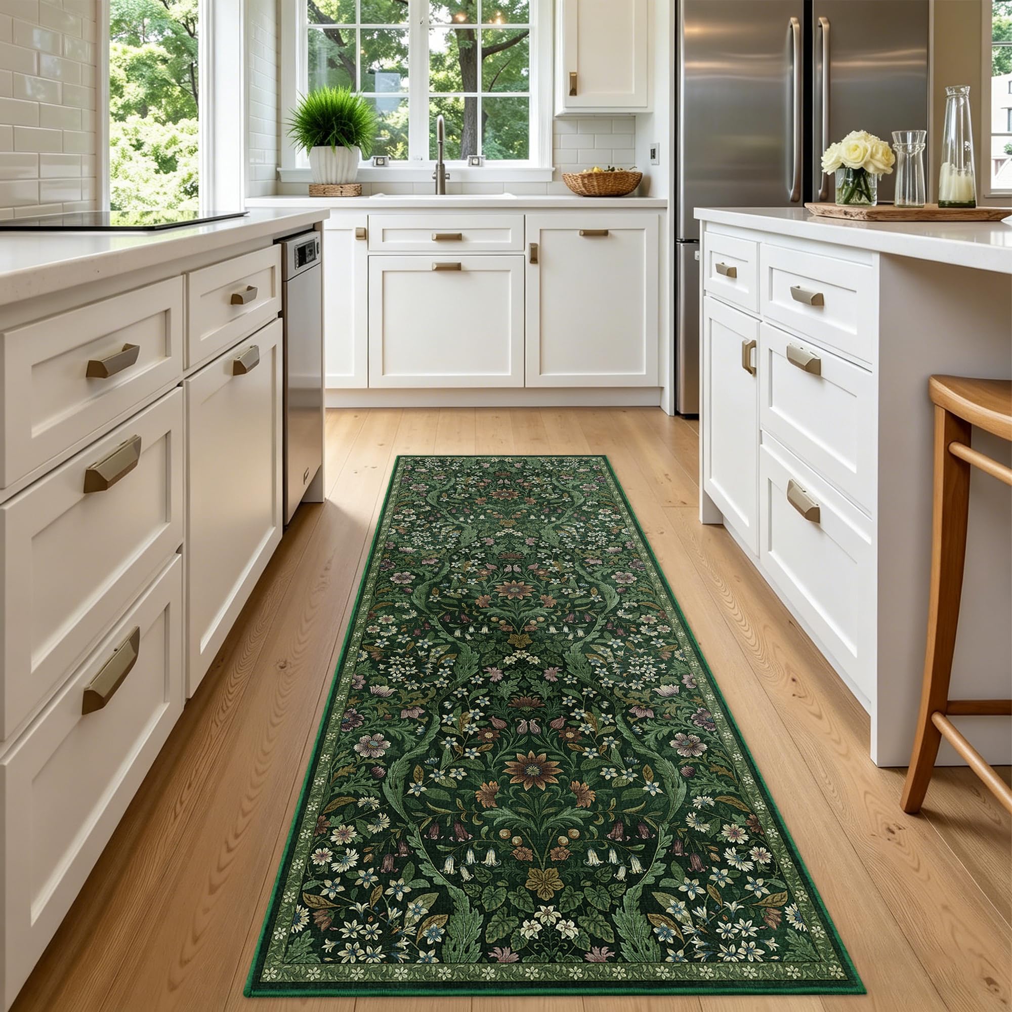 2x5 Floral Runner Rug for Kitchen Washable Hallway Runner Rug