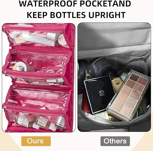 Miniatura 4 de ROYALFAIR Bolsa de maquillaje enrollable, bolsa de aseo de viaje para mujer con 4 bolsas transparentes aprobadas por la TSA, organizador de viaje