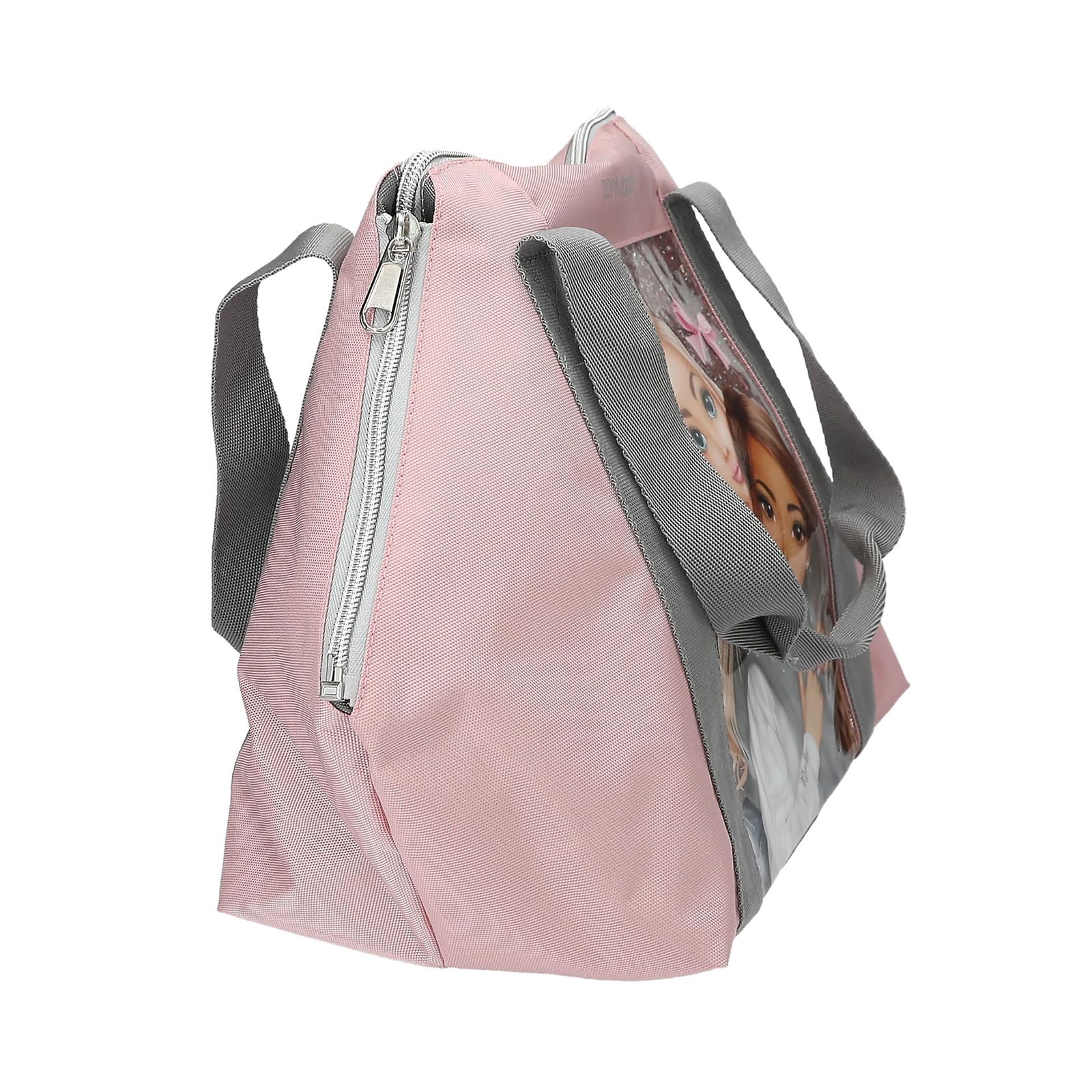 Depesche 13321 TOPModel My BFF - Sac de Sport Rose et Gris, avec Motif de Mannequin et Paillettes, Sac avec Forme Ajustable pour Plus de Place