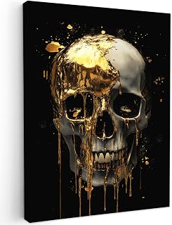 MuchoWow© Wandbilder 50x70 cm Schlafzimmer Home Deko Wohnung Bild Wohnzimmer Fotoleinwand Wand Bilder Leinwand Wall Decor Gold - Abstrakt - Schädel - Kunst