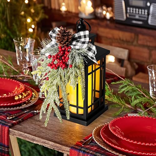 Miniatura 4 de Linterna decorativa de Navidad con LED parpadeante sin llama, blanco y negro