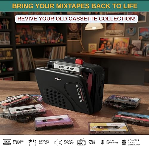 Miniatura 2 de Reproductor de cinta de casete Funciona con pilas portátiles Radios portátiles AM FM con altavoz integrado, grabadora de voz de cinta, VAS, BLACK