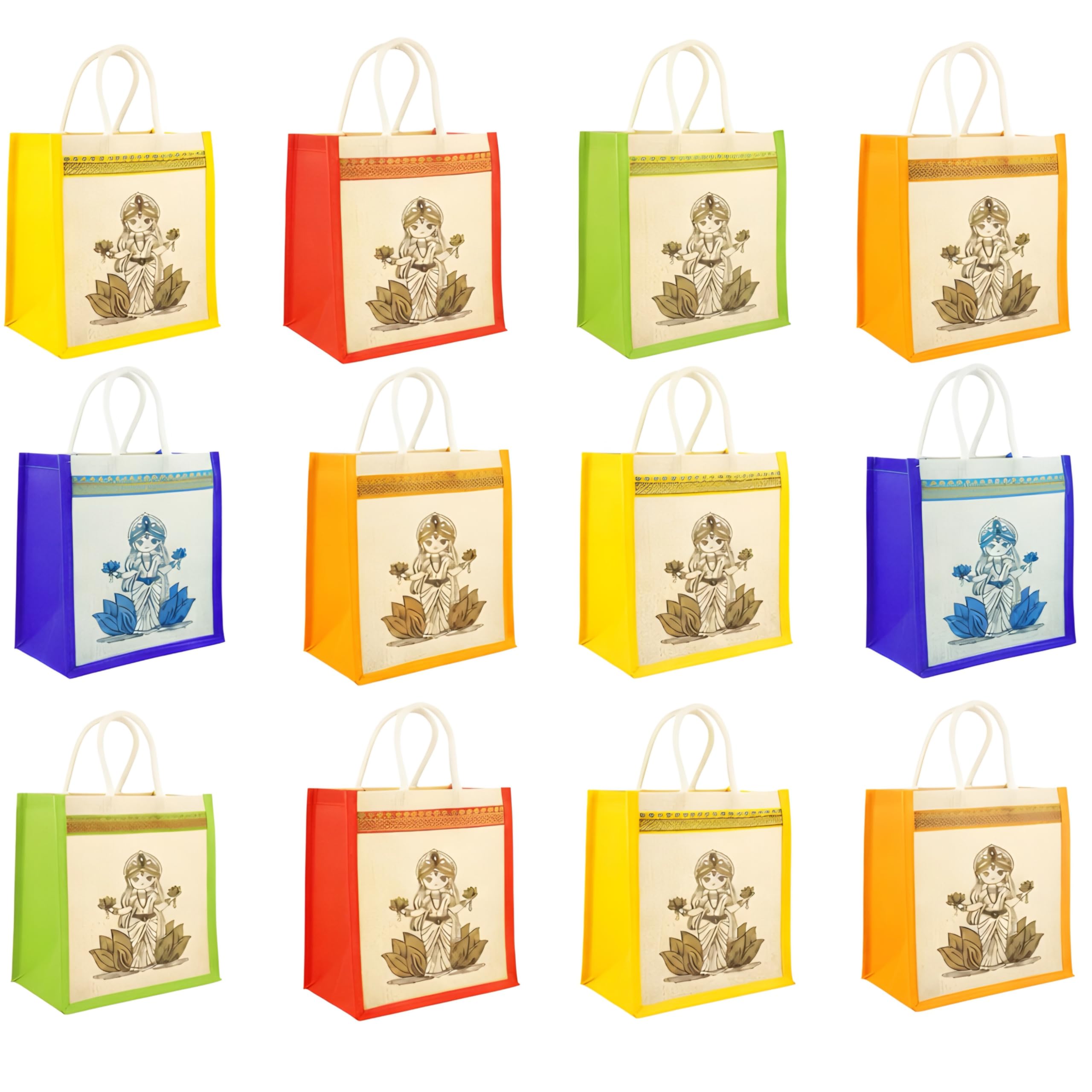 SAINIK'S Jute Bags with Kolam design multicolor bags with zip,Thamboolam Bags,Wedding Return Gifts bag 8 X 10 X 3.5 inch, Side cloth Non Woven Fabric, (pack of 12 Pcs)-image-36