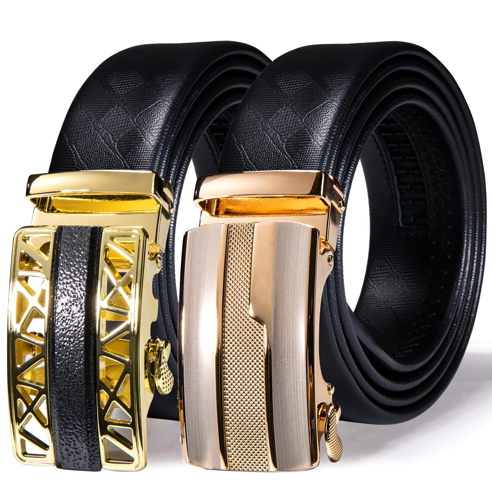 Barry.Wang Mens 2 Pack Ratchet Belts Leather Adjustable 1 3/8" Gift Box
