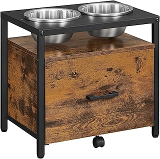 Feandrea Hundenapf erhöht, für große Hunde, Futternapf mit Gestell, erhöhter Fressnapf mit Schublade, Futterstation, 2 Schüsseln, 39 cm hoch, vintagebraun-schwarz PRB101X01V1 product image