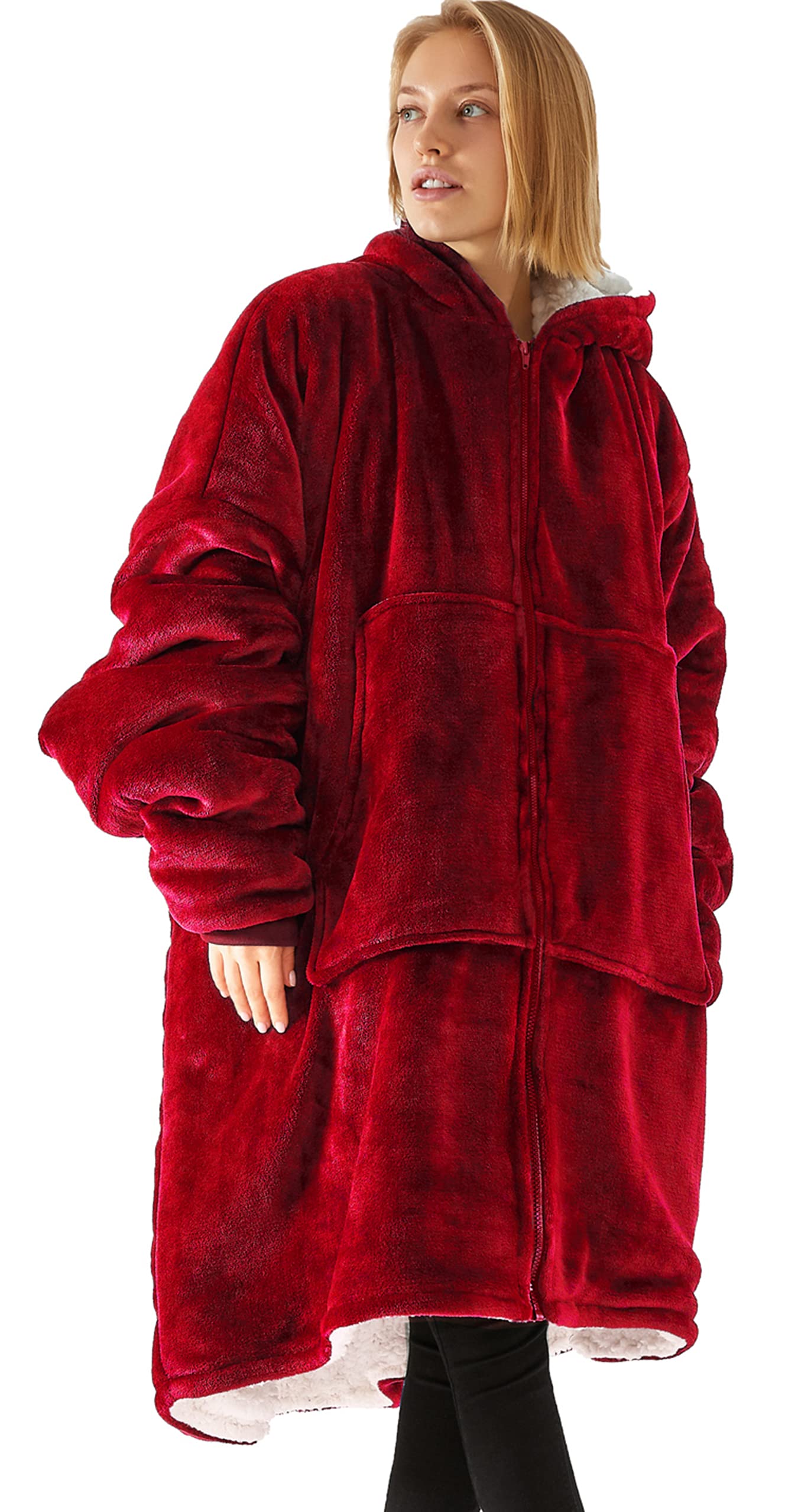 Vancavoo Sweat à Capuche Hoodie Oversize Sweats Blanket Pullover Robe Pulls Chaud Doux Flanelle Couverture Manteau Gilets Femmes Homme Portable Épaissie Fermeture éclair Grande Poche