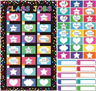 Class Jobs Pocket Chart Classroom Management and Teacher's Helper Bulletin Board Decoration Educational Schedule Board Pocket Chart with Name Tags for School Classroom Chalkboard Wall Decor