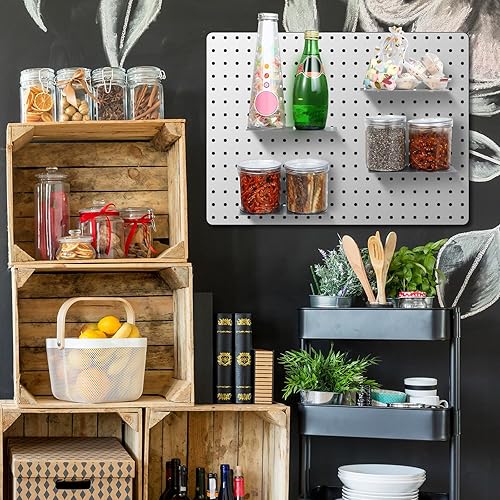 Miniatura 6 de Funrous Paquete de 4 estantes de tablero de clavijas, organizador de pared, soportes de estante de tablero de clavijas, bandeja de acero, accesorios