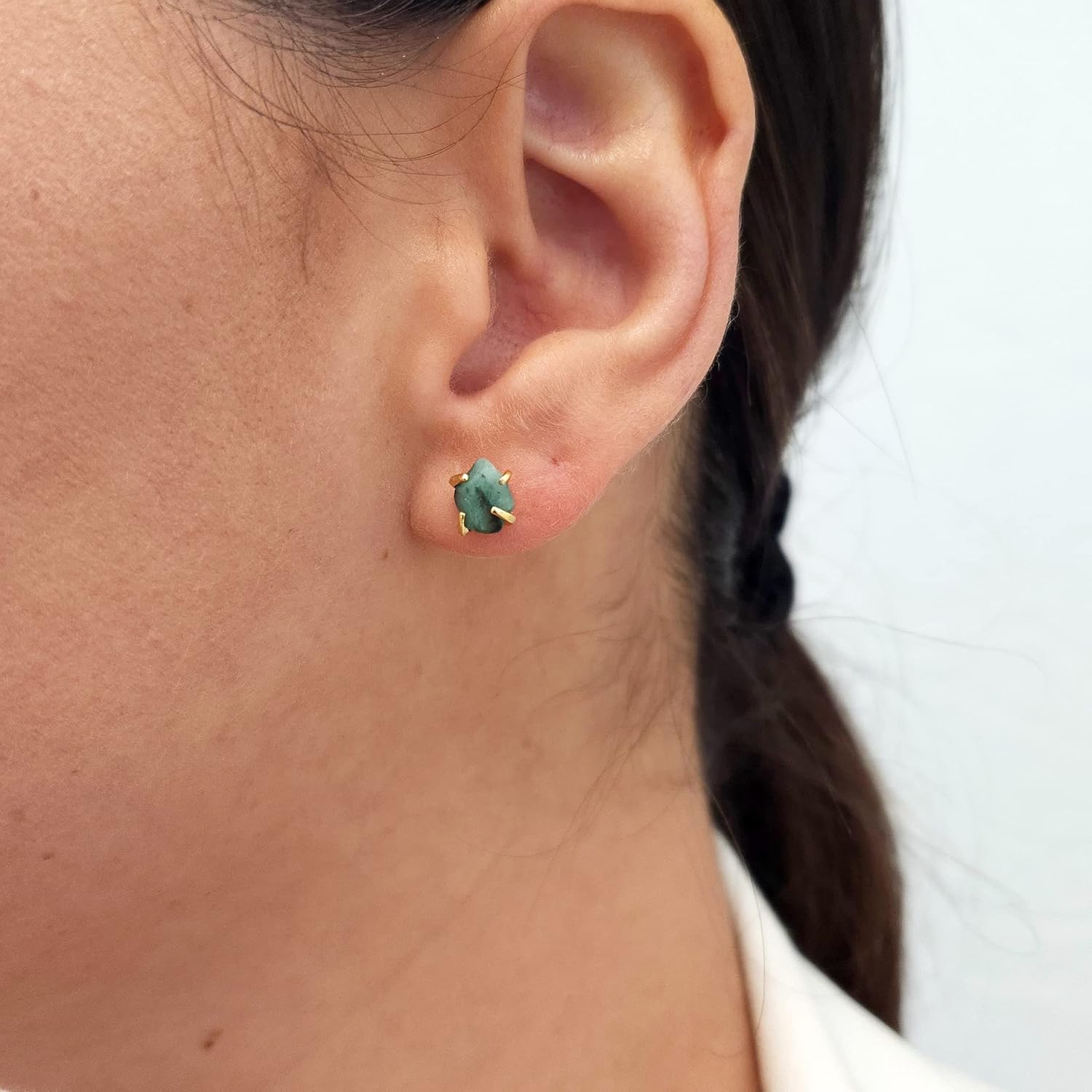 raw tiny stone stud earring 4-6mm solid 925 sterling silver over real yellow gold plated prong setting, birthstone jewelry gift for her or him, uniquelan jewelry