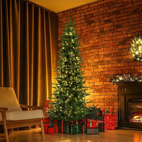 Miniatura 68 de Fraser Hill Farm Árbol de Navidad artificial de pino carmelo preiluminado de 7.5 pies con luces LED dobles multicolor y blanco cálido, follaje LED