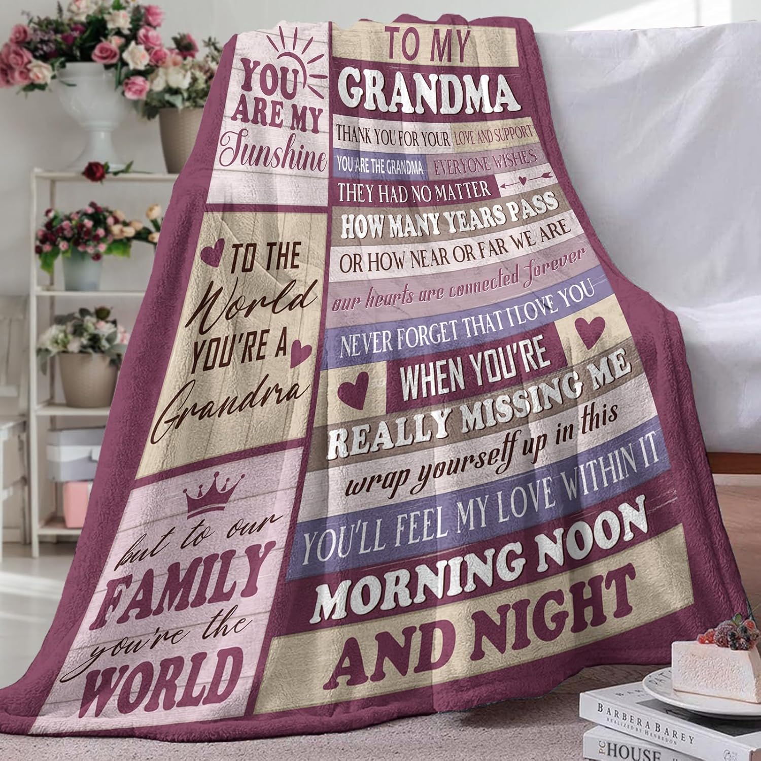 Gifts for Grandma from Granddaughter Grandson Grandkids Flannel Throw Blanket, Mothers Day Birthday Ideas for Grandmother, Farmhouse Blankets Present for Women Nana 50" x 60" - Image 5
