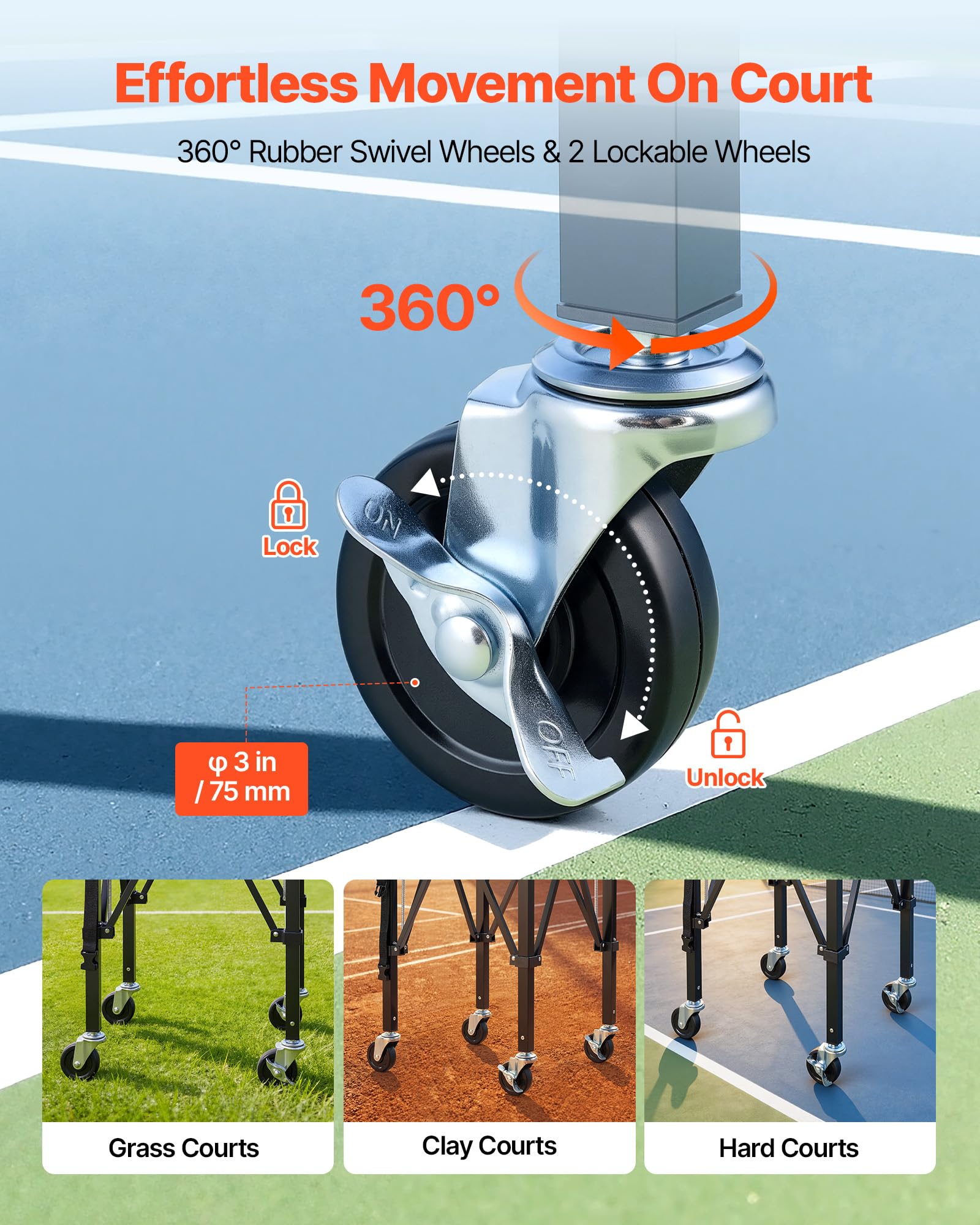 VEVOR Panier à Balles de Tennis et Pickleball 2-en-1 avec roulettes, Capacité de 150 Balles de Tennis ou 260 Pickleballs, Chariot Pliable avec Tube de Ramassage, Panier Portable pour Entraînement