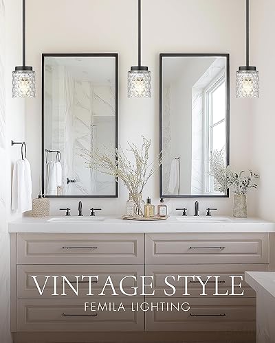 Miniatura 5 de FEMILA 4FY86MIL BK - Lámpara colgante de cristal martillado para isla de cocina, acabado negro mate, 4FY86MIL BK