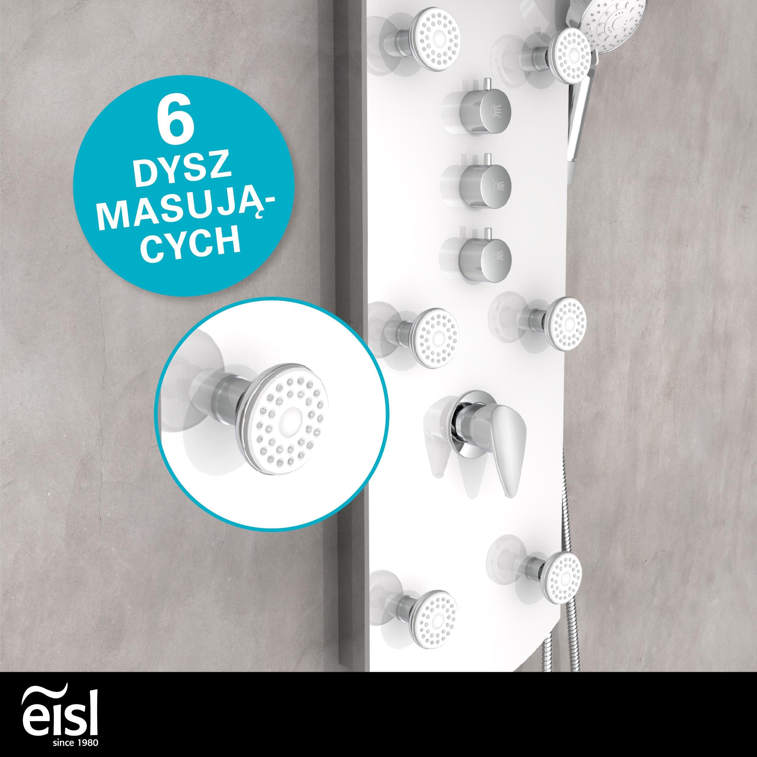 Caribbean Eisl panel prysznicowy wellness z 6 dyszami do masażu, kolorowe szkło bezpieczne, białe, ORSP-YMSBW