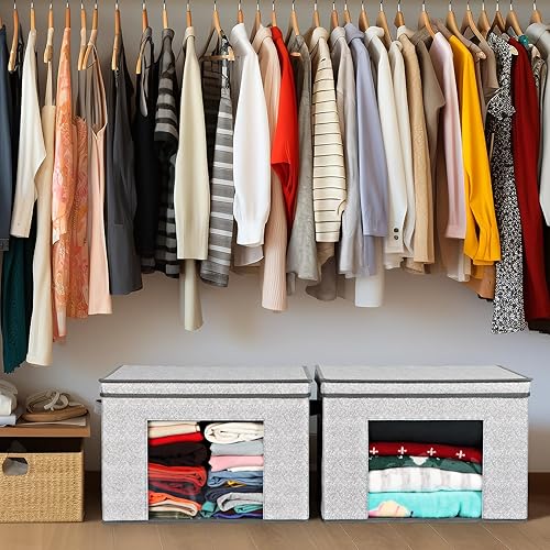 Vista 6 de Univivi Cajas de almacenamiento plegables de tela grandes con tapas [paquete de 4] cubos de almacenamiento plegables organizadores para el hogar