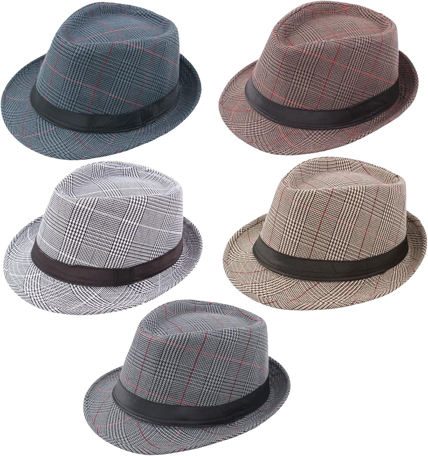 Ultrafun 5 Pack Short Brim Fedora Classic Summer Beach Sun Hat Panama Cap for Men Women
