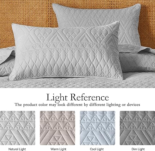 Miniatura 4 de akkialla - Juego de ropa de cama de tamaño matrimonialqueen, colcha suave de microfibra ligera, con patrón geométrico de estilo moderno, 3 piezas,