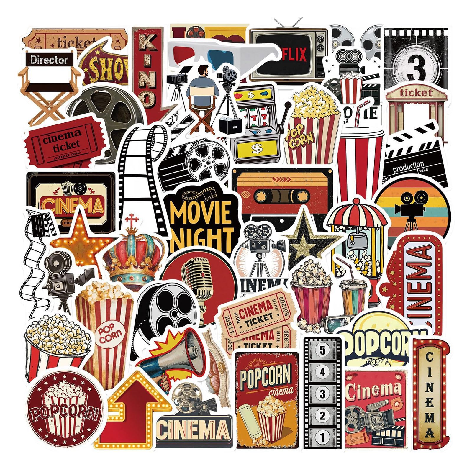100 Pezzi Adesivi Estetici Film, Decorazioni Tema Serata Cinema Per Regali Di Festa, Bottiglia D’acqua, Scrapbook, Computer Portatile, Divertenti Sticker Cinema