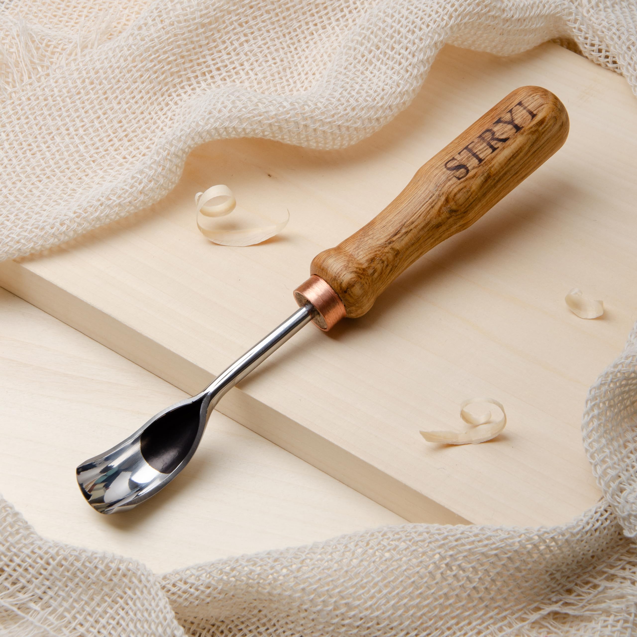 STRYI Cuchara de acero al carbono W1-7 de 20 mm curvada corta para tallar madera, herramienta para tallar cuencos, gubia hueca para cucharas y cuencos, afilada a mano, acero al carbono W1-7