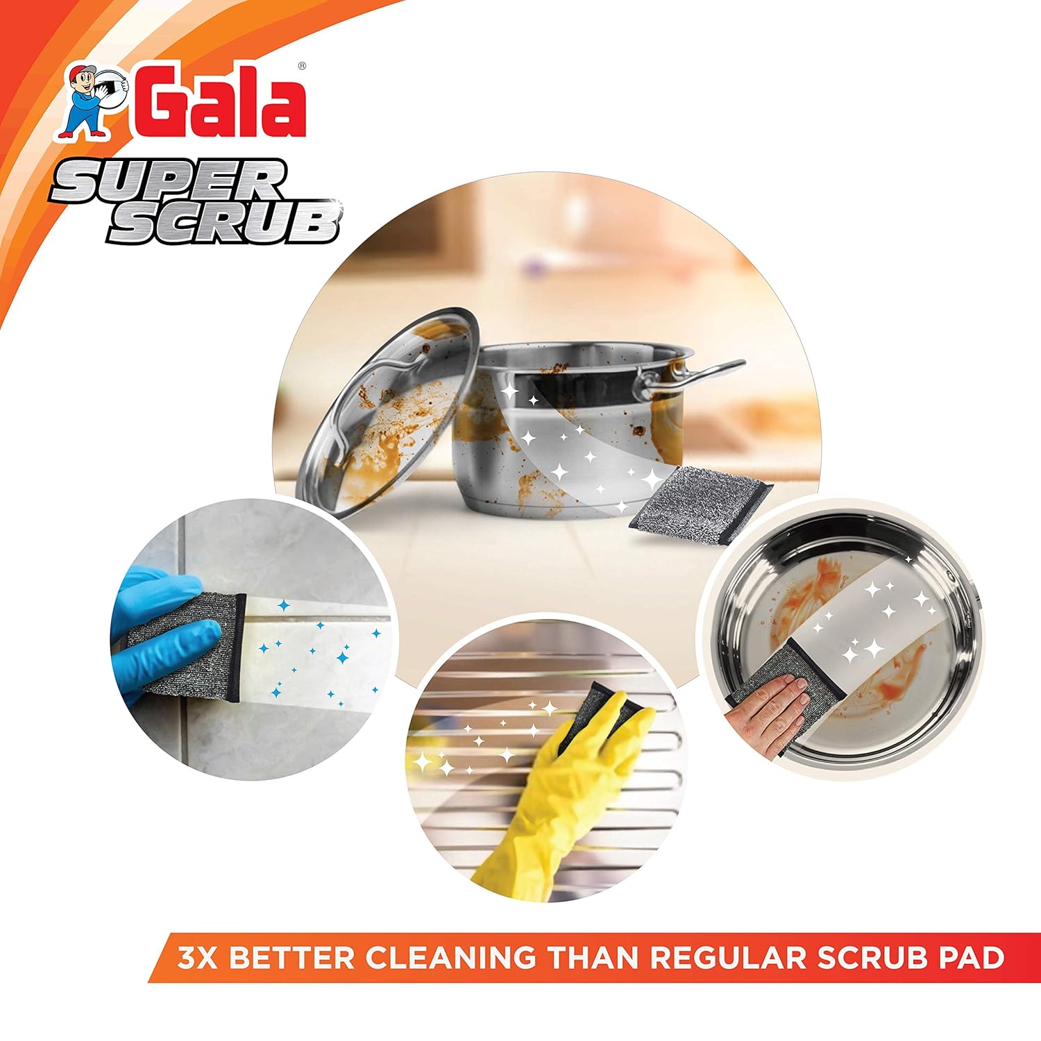 Gala Super Scrub Set – Made of Steel – Black – Pack of 6 5 81dGLHNGDCL. SL1500