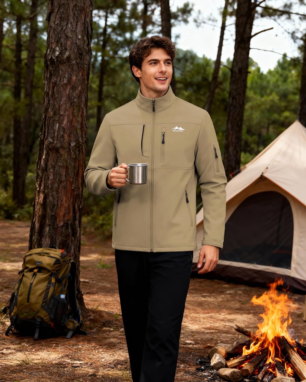 WULFUL Men's Lightweight Softshell Jacket Warm Fleece Lined Windbreaker Waterproof Rain Jacket for Winter Outdoor Hiking - Image 3