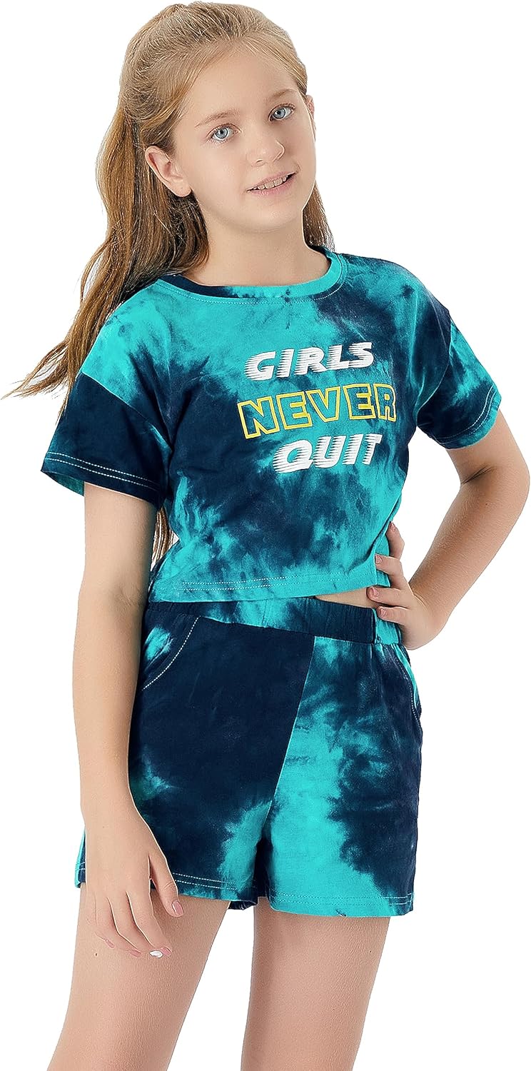 Topgal 100% Cotton Tie Dye Crop Top & Shorts Clothes Set Outfit for Big Girls Size 6-18 - Image 2