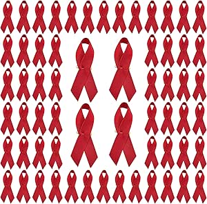 Amazon.com: CRAFFANCY 200 Pcs Red Ribbon Satin Pins Heart Disease HIV ...