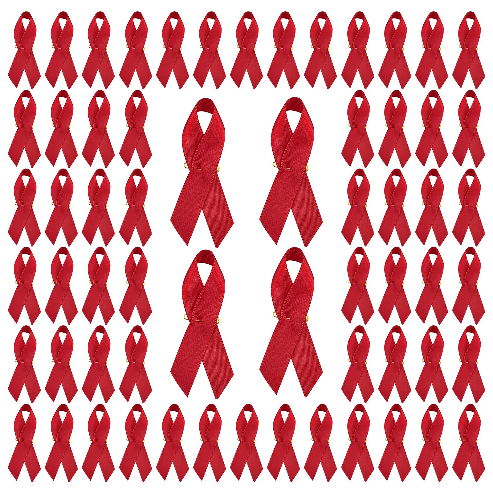 200 spille rosse in raso con nastro di raso per la consapevolezza dell'HIV/AIDS, per la prevenzione della droga, con spilla di sicurezza per uomini e donne