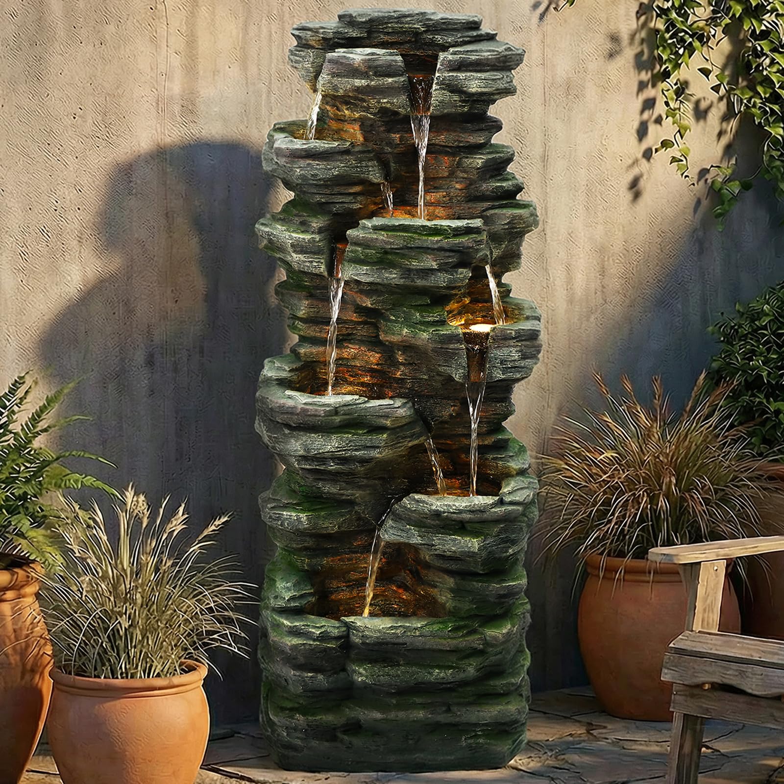 Jocoevol 46 inch 7-Tier Rock Waterfall Fountain