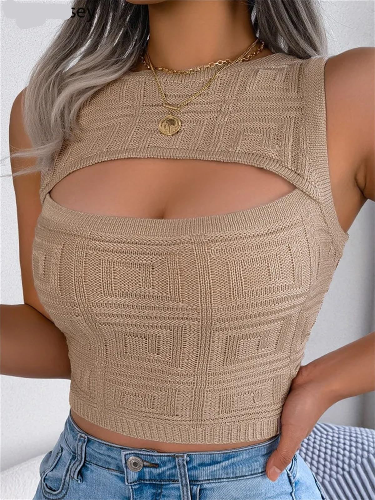 Verano señora Sexy ceñido al Cuerpo Crop Top Mujeres sólido Hueco Tejido Chaleco para Mujer