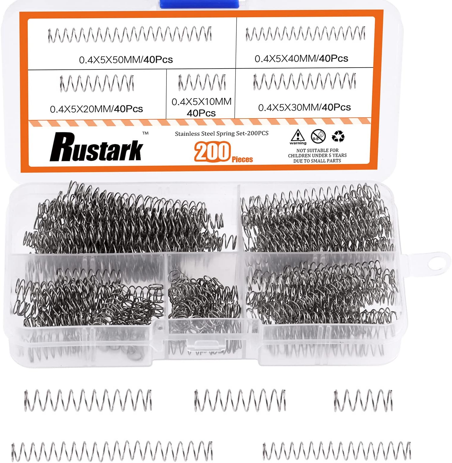 200Pcs 5 Sizes 5mm OD Compression Springs Assortment Kit Mini Stainless Steel Springs Mechanical Springs for Shop and DIY Repairs Project, 5 Sizes 10 20 30 40 50mm L…