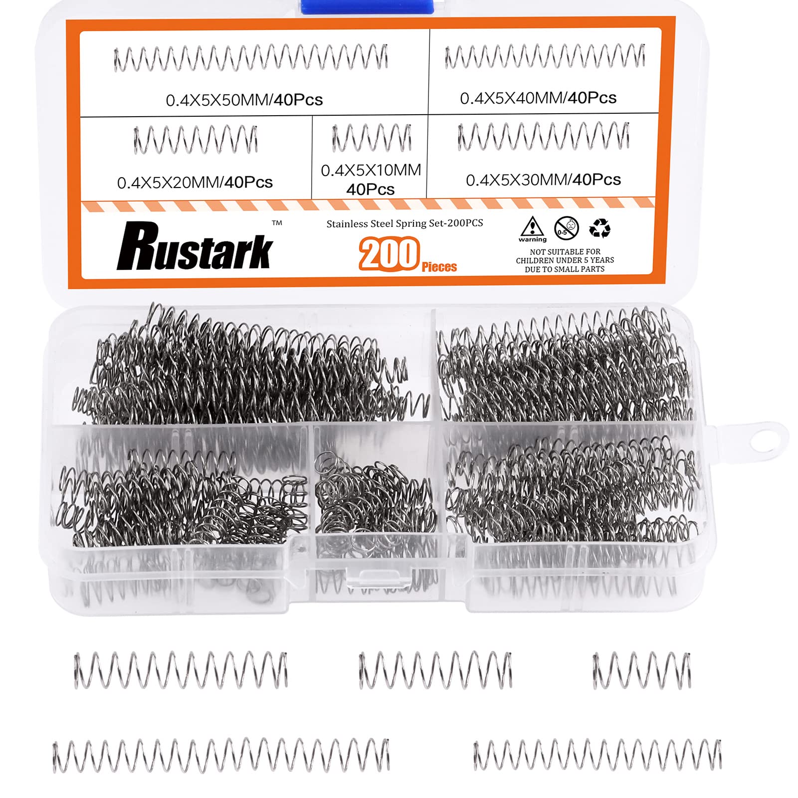 200Pcs 5 Sizes 5mm OD Compression Springs Assortment Kit Mini Stainless Steel Springs Mechanical Springs for Shop and DIY Repairs Project, 5 Sizes 10 20 30 40 50mm L…