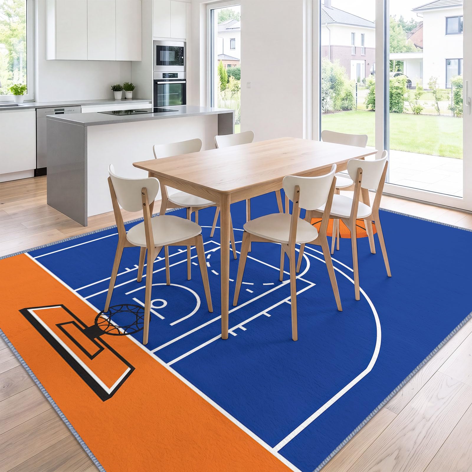Dywan do salonu na boisko do koszykówki 140 x 200 cm, fajne sportowe dywaniki do pokoju dla chłopców, do sypialni, miękkie krótkie runo, antypoślizgowy, klasyczny dywan do jadalni, biura, kuchni