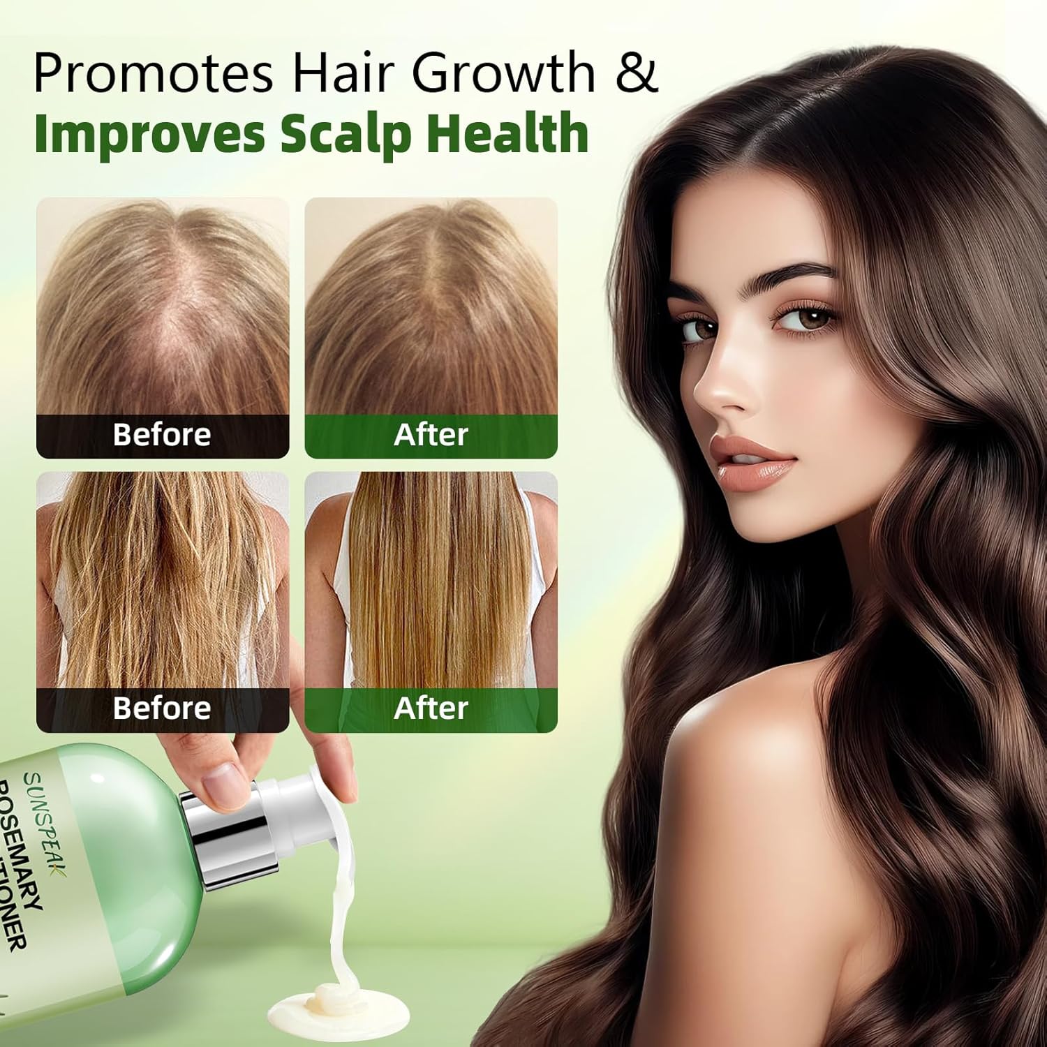 Rosemary Conditioner for Hair Growth: Thickening Moisturizing Conditioner for Men & Women with Mint Tea Tree Oil Biotin - Strengthening Formula for Anti-Hair Loss & Thinning Hair & Frizz-Control - Image 2
