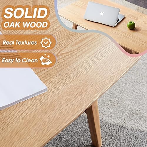 Miniatura 5 de Mesa auxiliar de madera de roble, mesa central de madera de 2 niveles para sala de estar, apartamento y oficina, mesa rectangular rústica de granja,