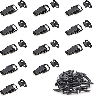 Lesnala 12 Set of Stainless Steel Small Spring Toggle Lock Clasp Buckle Latch for Wooden Case Toolboxes, Black Small Latch Catches Hasps Clamps with Mounting Screws