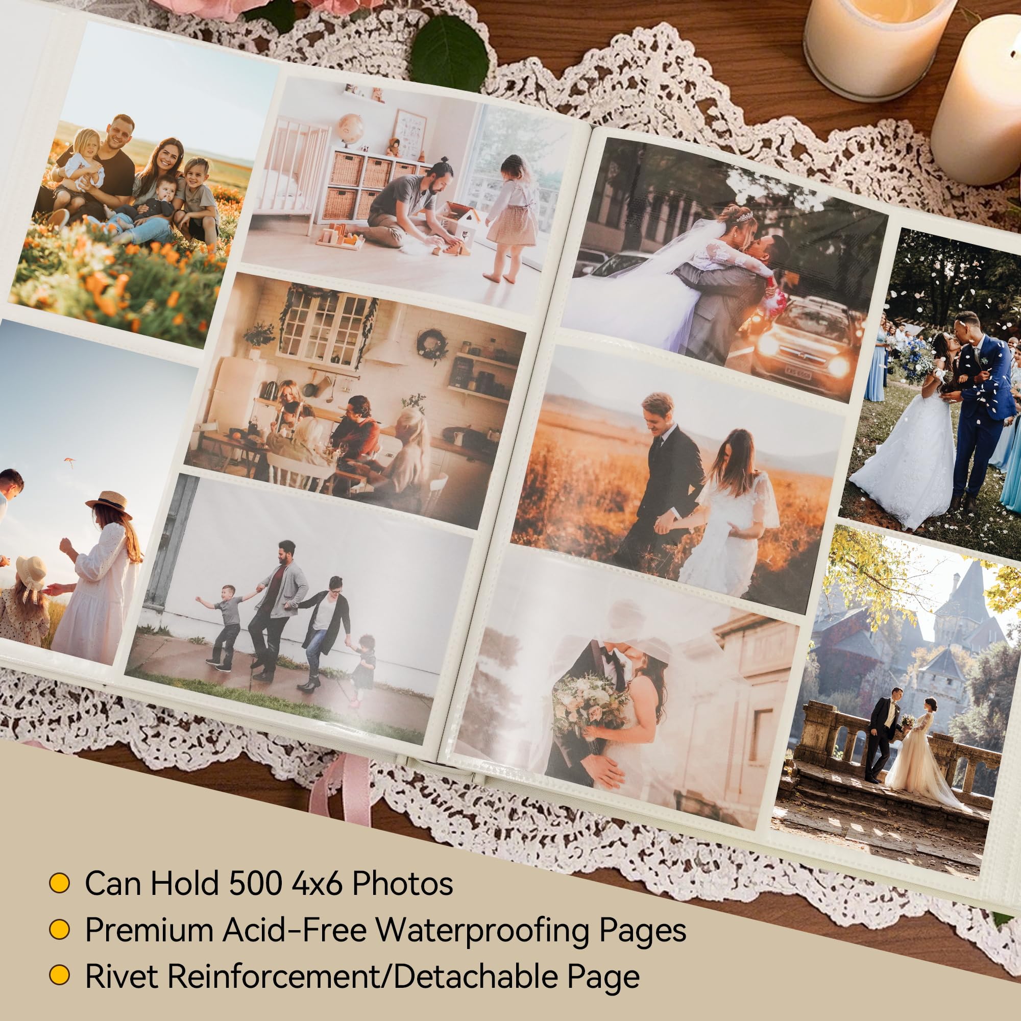 Album fotografico 10 x 15 cm, 500 foto per pagina, 500 tasche, album fotografico da 10 x 15 cm, copertina in tessuto di lino, grande album fotografico per ricordi di matrimonio e famiglia