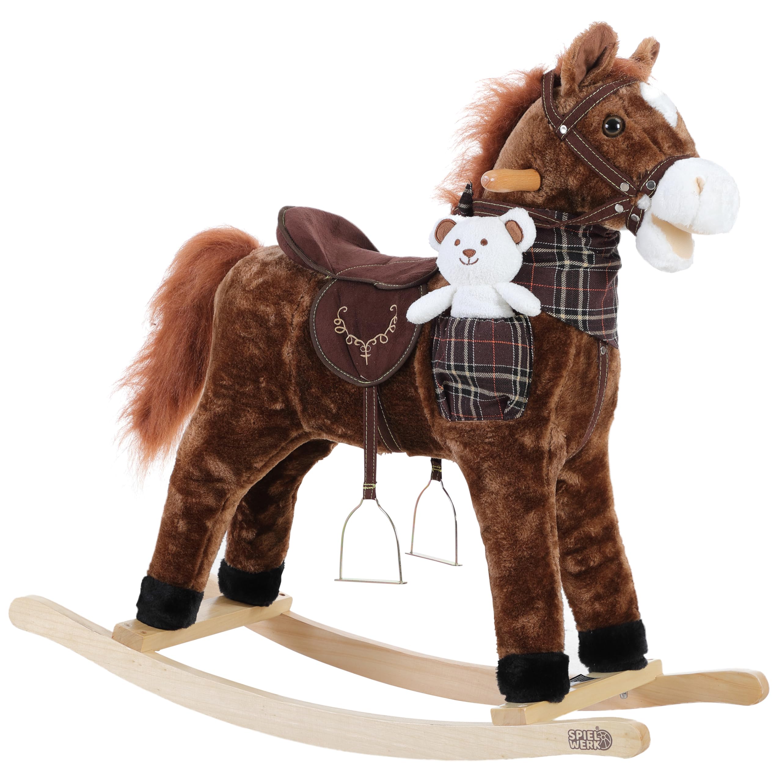 Deuba Peluche Caballito Balancín para Niños Caballito Mecedor Sonido Silla de Montar Estribos Teddy Adicional