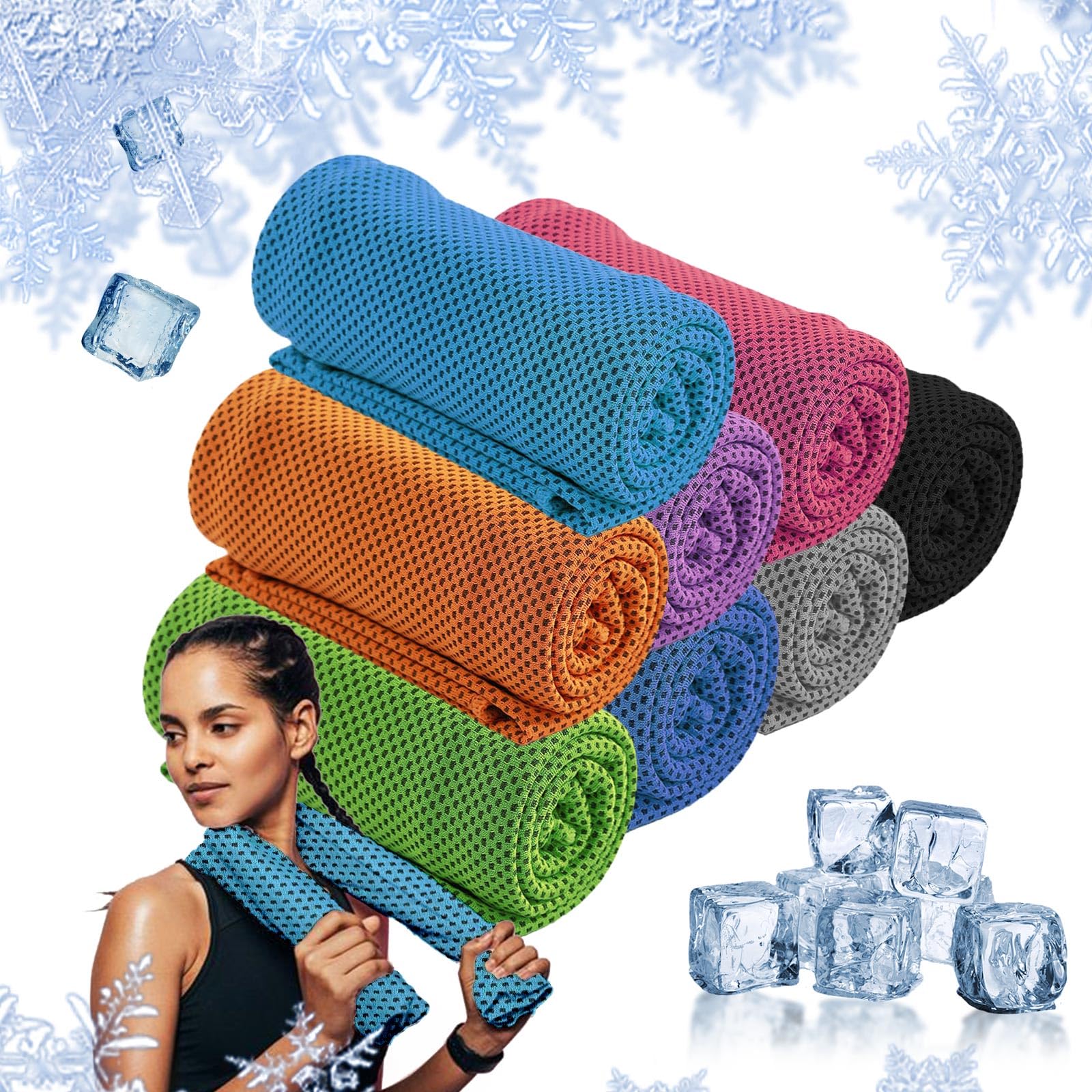 Menjo 8-Pack Outdoors Cooling Towels for Neck & Face. Quick-Dry Workout Towels, Sweat-Wicking for Yoga, Gym, Running and Outdoors. Reusable Cooling Towel for Men & Women and Great for Hot Weather.